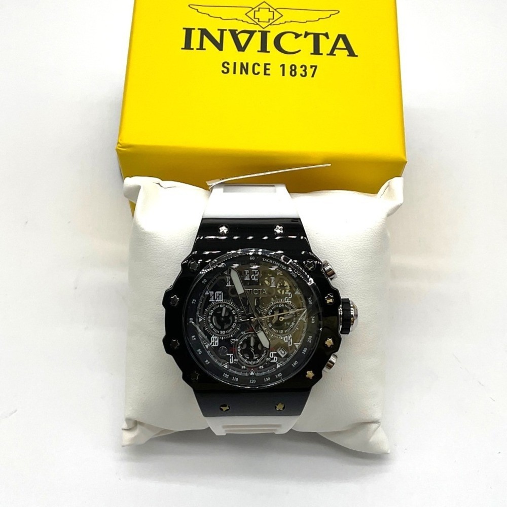 Invicta Racing Vaulthan Mens Watch 44mm Black Case White Silicone Strap New‎